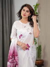 Pearl White Satin Georgette Ombre Rose Printed Saree with Attached Blouse – Buy Online