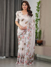 Peach Satin Georgette Floral Digital Printed Saree with Attached Blouse – Buy Online | Shree Roop