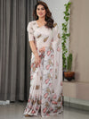 Peach Satin Georgette Floral Digital Printed Saree with Attached Blouse – Buy Online | Shree Roop