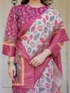 Off-White & Rani Pink Handloom Cotton Leaf Printed Saree with Zari Border & Tassels – Traditional Ethnic Wear