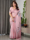 Blush Pink Satin Georgette Floral Printed Saree | Soft Pastel Designer Saree with Attached Blouse – Shree Roop