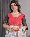 Ivory Handloom Linen Saree with Black & Red Geometric Tribal Print and Zari Border | Bold Ethnic Drape | 5.5m Saree + 0.8m Blouse