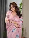 Blush Pink Satin Georgette Floral Printed Saree | Soft Pastel Designer Saree with Attached Blouse – Shree Roop