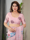 Blush Pink Satin Georgette Floral Printed Saree | Soft Pastel Designer Saree with Attached Blouse – Shree Roop