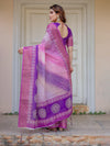 Royal Purple & Rani Pink Dual Tone Silk Saree with Gold Zari Circular Motifs, Striped Pallu & Tassels – Festive Traditional Wear