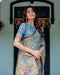 Divine Blue Handloom Cotton Saree with Shankh & Krishna Pallu Motifs – Temple Border & Tassels