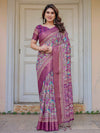 Wine Purple Multicolor Floral Woven Saree with Antique Zari Border & Rich Designer Pallu – Festive Ethnic Wear