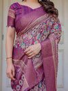 Wine Purple Multicolor Floral Woven Saree with Antique Zari Border & Rich Designer Pallu – Festive Ethnic Wear