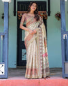 Ivory Brown Handloom Cotton Saree with Classical Dancer Motifs & Madhubani-Inspired Pallu