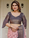 Blush Pink & Charcoal Grey Traditional Woven Saree with Antique Zari Border & Tassels – Festive Ethnic Wear