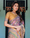 Royal Violet Handloom Cotton Saree with Cow Motifs & Temple Pallu Art