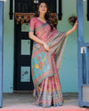 Rosewood Red Handloom Cotton Saree with Artistic Fish Pallu & Floral Vine Print