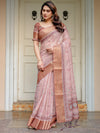 Dusty Peach & Copper Zari Woven Saree with Pastel Motifs & Tassels – Festive Traditional Wear
