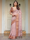 Dusty Peach & Copper Zari Woven Saree with Pastel Motifs & Tassels – Festive Traditional Wear
