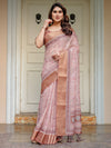 Dusty Peach & Copper Zari Woven Saree with Pastel Motifs & Tassels – Festive Traditional Wear
