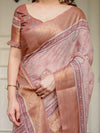 Dusty Peach & Copper Zari Woven Saree with Pastel Motifs & Tassels – Festive Traditional Wear