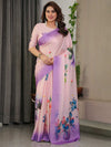 Ivory & Violet Handloom Cotton Saree with Royal Procession & Tree of Life Pallu