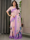 Ivory & Violet Handloom Cotton Saree with Royal Procession & Tree of Life Pallu