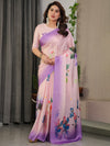 Lavender Pink Satin Georgette Floral Printed Saree with Ombre Border & Attached Blouse – Soft Pastel Designer Elegance