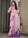 Ivory & Violet Handloom Cotton Saree with Royal Procession & Tree of Life Pallu
