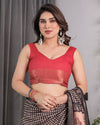 Beige Handloom Saree with Maroon Leaf Butta & Black Zari Woven Pallu | Festive Drape | 5.5m Saree + 0.8m Blouse