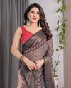 Beige Handloom Saree with Maroon Leaf Butta & Black Zari Woven Pallu | Festive Drape | 5.5m Saree + 0.8m Blouse