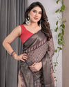 Beige Handloom Saree with Maroon Leaf Butta & Black Zari Woven Pallu | Festive Drape | 5.5m Saree + 0.8m Blouse