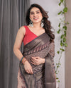 Beige Handloom Saree with Maroon Leaf Butta & Black Zari Woven Pallu | Festive Drape | 5.5m Saree + 0.8m Blouse