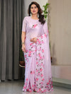 Blush Pink Satin Georgette Floral Printed Saree with Attached Blouse – Soft Cherry Blossom Designer Drape