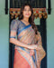 Rust & Blue Handloom Cotton Saree with Classical Dancer Motif and Patchwork Digital Print