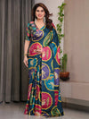 Aqua Green & Lilac Handloom Cotton Saree with Floral Vine Print & Majestic Bird Pallu