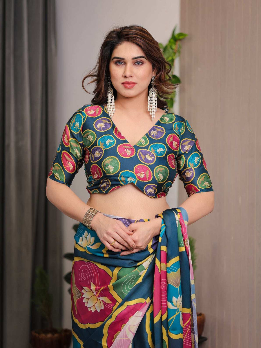 Multicolor Buti & Floral Panel Handloom Cotton Saree with Pink-Green Pallu Art