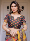 Mustard Yellow Multicolor Panel Printed Handloom Cotton Saree with Mandala Pallu, Ornamental Border & Tassels – Traditional Festive Wear