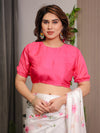 Ivory White Satin Georgette Floral Printed Saree with Pink Blouse – Soft Blossom Designer Drape