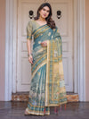 Pastel Sea-Green Scenic Landscape Printed Handloom Cotton Saree with Artistic Pallu & Tassels – Day Wear
