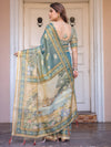 Pastel Sea-Green Scenic Landscape Printed Handloom Cotton Saree with Artistic Pallu & Tassels – Day Wear