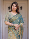Pastel Sea-Green Scenic Landscape Printed Handloom Cotton Saree with Artistic Pallu & Tassels – Day Wear