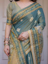 Pastel Sea-Green Scenic Landscape Printed Handloom Cotton Saree with Artistic Pallu & Tassels – Day Wear