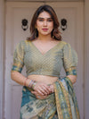 Pastel Sea-Green Scenic Landscape Printed Handloom Cotton Saree with Artistic Pallu & Tassels – Day Wear