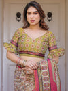 Cream & Pink Floral Heritage Printed Handloom Cotton Saree with Traditional Border & Tassels – Festive Wear
