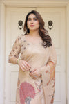 Beige Heritage Art Printed Handloom Cotton-Linen Saree with Elephant & Horse Motif Pallu and Tassels – Traditional Statement Wear
