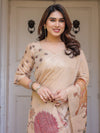 Beige Heritage Art Printed Handloom Cotton-Linen Saree with Elephant & Horse Motif Pallu and Tassels – Traditional Statement Wear