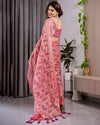 Mustard Yellow Fendy Chiffon Saree with Foil & Block Print, Tassels, and Attached Blouse