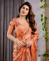 Mustard Yellow Fendy Chiffon Saree with Foil & Block Print, Tassels, and Attached Blouse