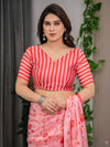 Blush Pink & Coral Red Heart Print Satin Georgette Saree with Romantic Love Typography Pallu and Attached Striped Blouse – 5.5 Meter Designer Saree for Valentine’s Day & Anniversary Wear