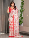 Divine Procession Teal Green Handloom Cotton Saree with Lotus Floral Print & Artistic Pallu