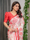 Sage Green & Maroon Handloom Cotton Saree with Mythical Tribal Art and Floral Motifs