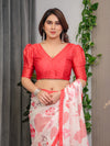 Ivory Pink & Red Love-Themed Satin Georgette Saree with Heart Prints and Romantic Pallu | Attached Blouse