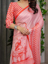 Sage Green & Maroon Handloom Cotton Saree with Mythical Tribal Art and Floral Motifs