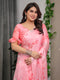 Blush Pink Satin Georgette Saree with All-Over Love Typography Print and Attached Matching Printed Blouse – 5.5 Meter Romantic Designer Saree for Valentine’s Day & Anniversary Wear